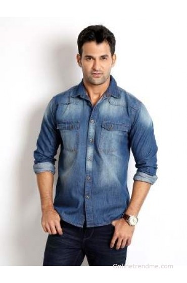 Rodid Men's Solid Casual Denim Shirt